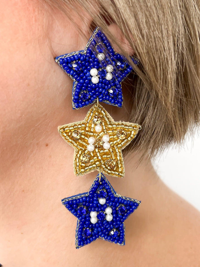 Blue & Gold Triple Star Earrings - SLS Wares