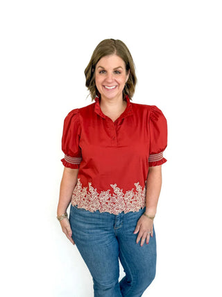 Brick Embroidered Hem Top - SLS Wares