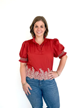 Brick Embroidered Hem Top - SLS Wares