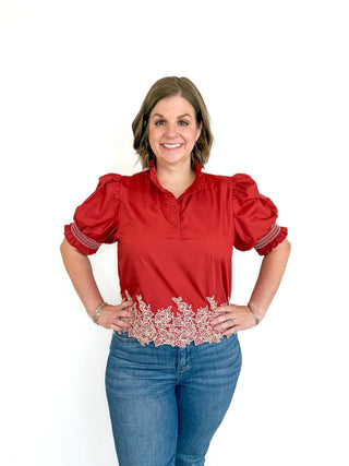 Brick Embroidered Hem Top - SLS Wares