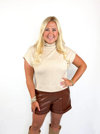 Brown Cuffed Faux Leather Shorts - SLS Wares