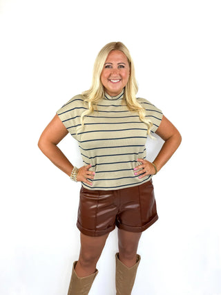 Brown Cuffed Faux Leather Shorts - SLS Wares