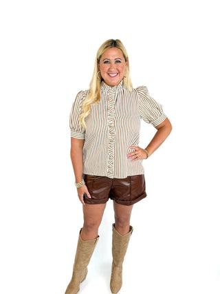 Brown Cuffed Faux Leather Shorts - SLS Wares