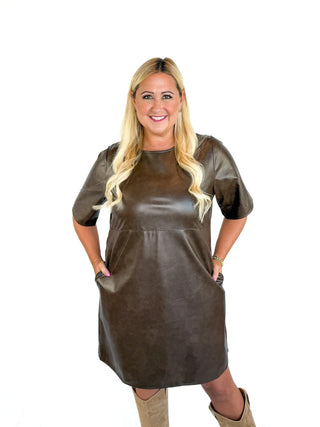 Brown Faux Leather Dress - SLS Wares