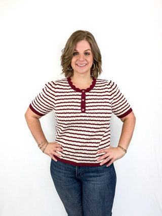 Burgundy & White Striped Scallop Top - SLS Wares