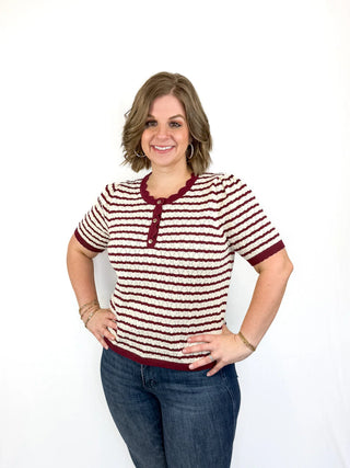 Burgundy & White Striped Scallop Top - SLS Wares