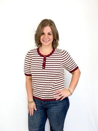 Burgundy & White Striped Scallop Top - SLS Wares
