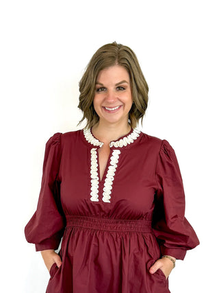 Burgundy Smocked Waist Dress - SLS Wares