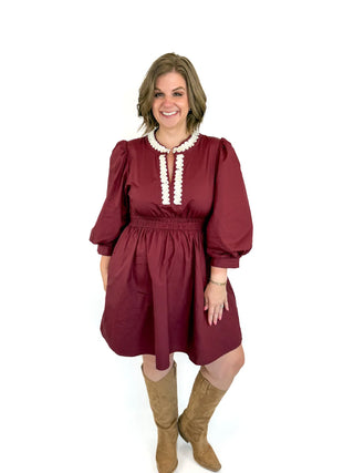 Burgundy Smocked Waist Dress - SLS Wares