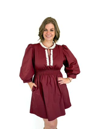 Burgundy Smocked Waist Dress - SLS Wares