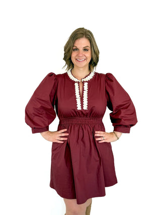 Burgundy Smocked Waist Dress - SLS Wares