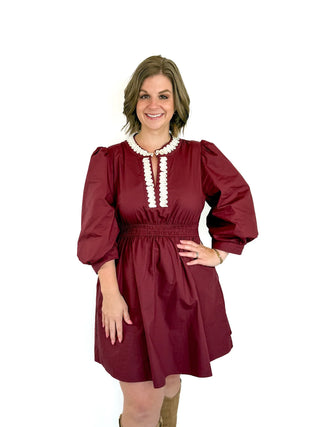 Burgundy Smocked Waist Dress - SLS Wares