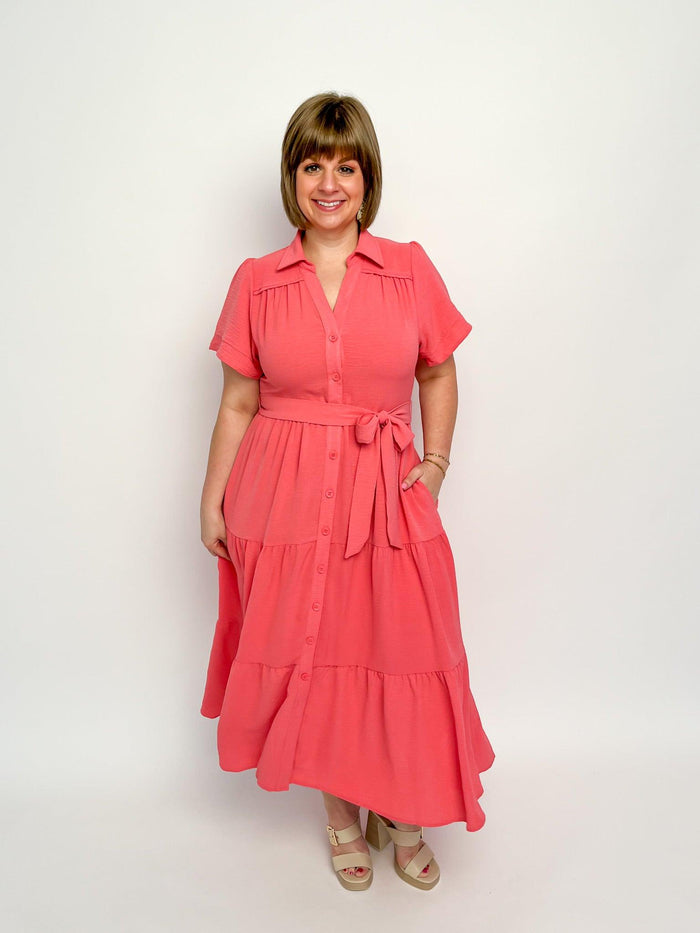Coral Pink Button Maxi Dress - SLS Wares