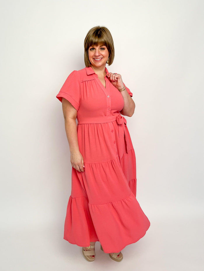 Coral Pink Button Maxi Dress - SLS Wares
