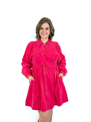 Cranberry Bow Tie Corduroy Dress - SLS Wares