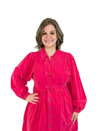 Cranberry Bow Tie Corduroy Dress - SLS Wares