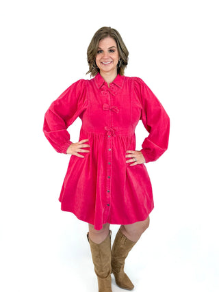 Cranberry Bow Tie Corduroy Dress - SLS Wares
