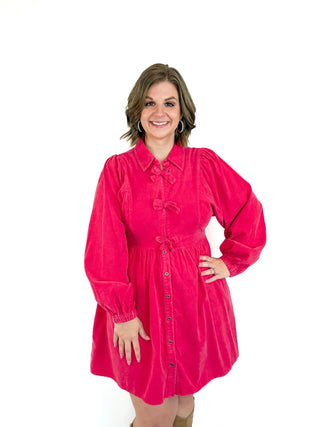 Cranberry Bow Tie Corduroy Dress - SLS Wares