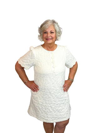 Cream Floral Jacquard Scalloped Shift Dress - SLS Wares