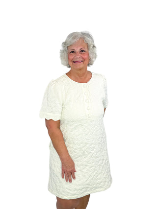 Cream Floral Jacquard Scalloped Shift Dress - SLS Wares