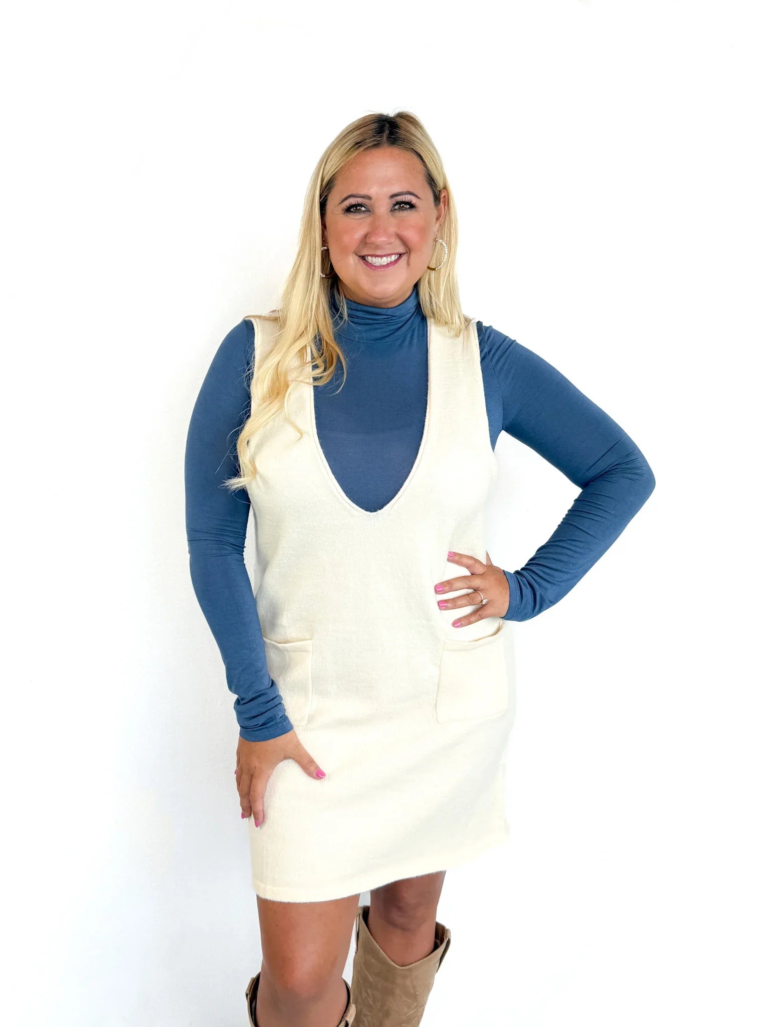 Cream Sleeveless Sweater Dress | SLS Wares Cream Sleeveless Sweater Dress | SLS Wares