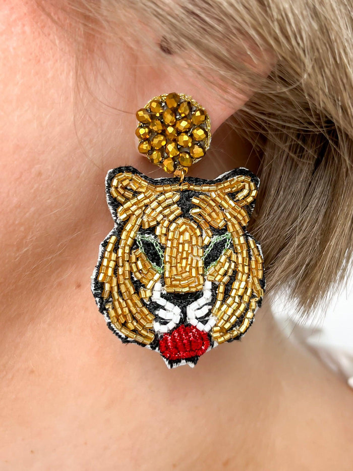 Gold Beaded Tiger Earrings - SLS Wares