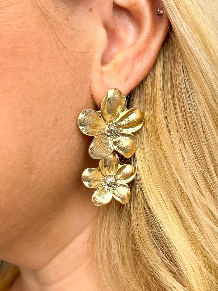 Gold Double Flower Earrings* - SLS Wares