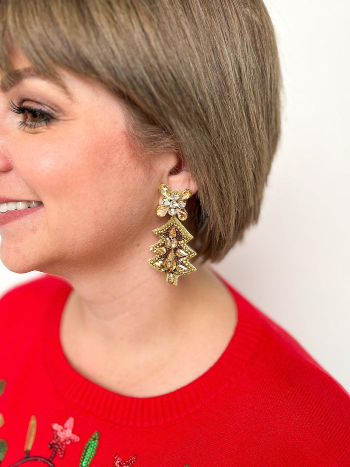 Gold Rhinestone Tree Earrings - SLS Wares
