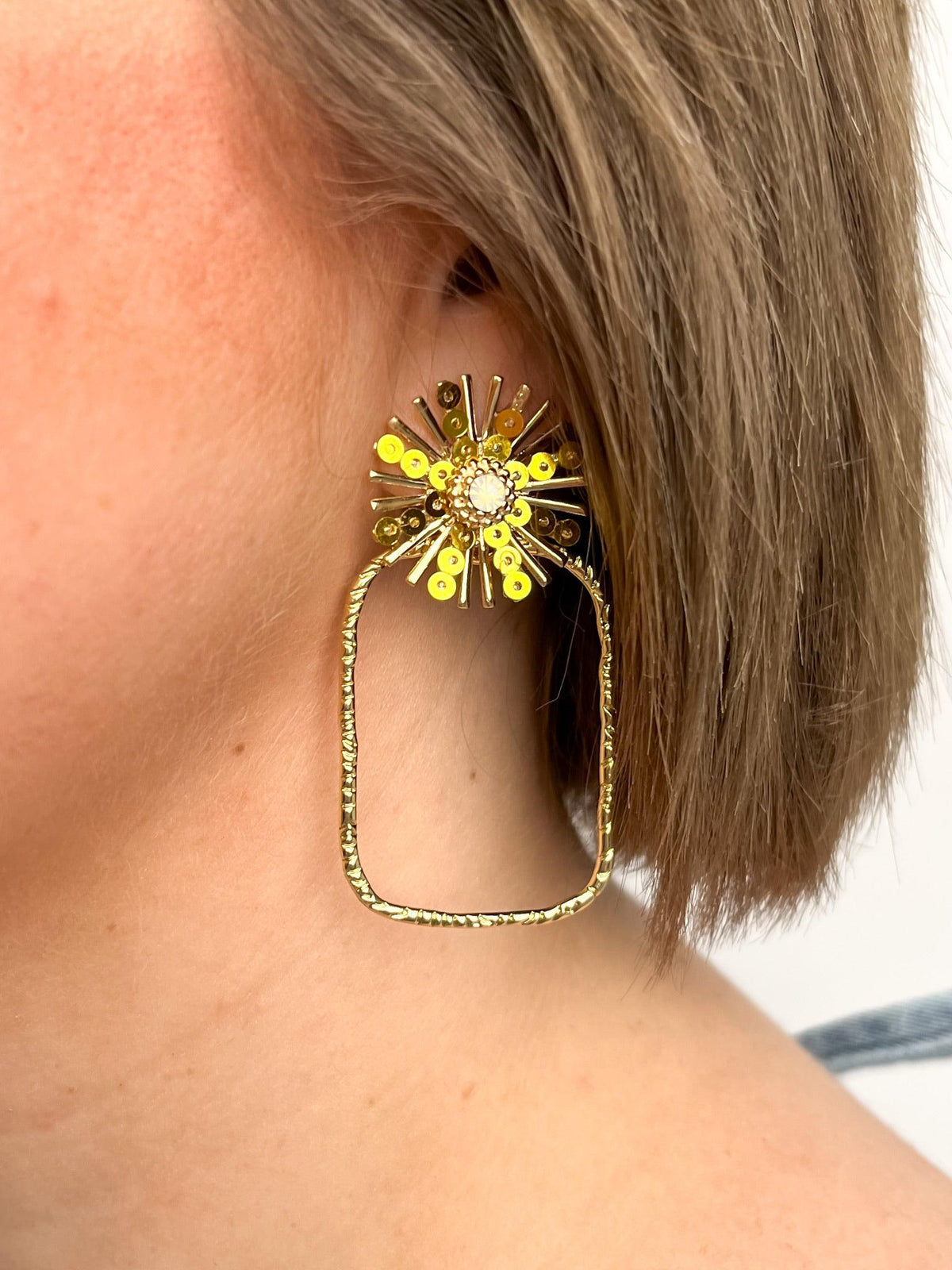 Gold Sequin Burst Rectangle Earrings* - SLS Wares