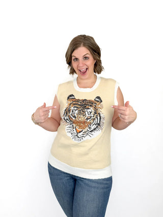 Golden Sequin Tiger Sleeveless Sweater - SLS Wares
