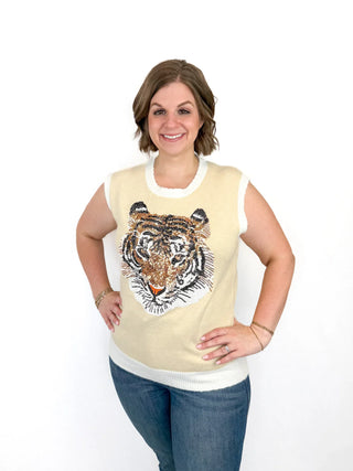Golden Sequin Tiger Sleeveless Sweater - SLS Wares