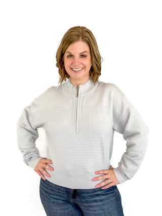 Grey Textured Half Zip Sweater - SLS Wares