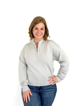 Grey Textured Half Zip Sweater - SLS Wares