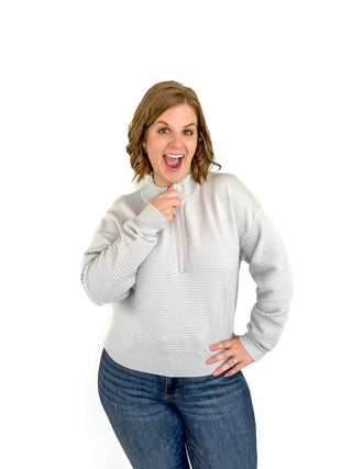 Grey Textured Half Zip Sweater - SLS Wares