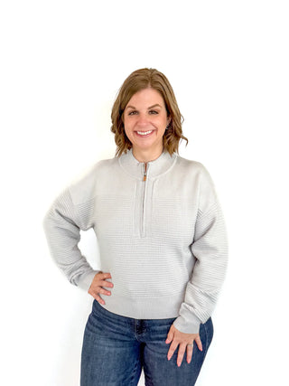 Grey Textured Half Zip Sweater - SLS Wares
