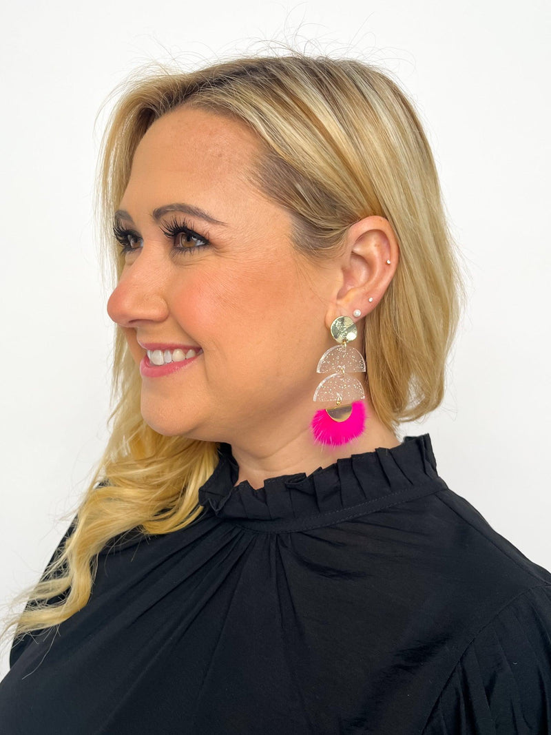 Hot Pink Feather Glitter Earrings - SLS Wares