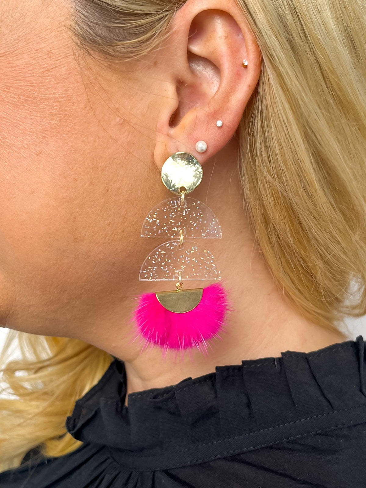 Hot Pink Feather Glitter Earrings - SLS Wares