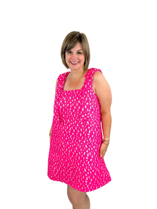 Hot Pink Leopard Jacquard Bow-Shoulder Dress - SLS Wares