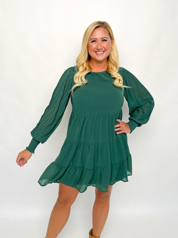 Hunter Green Pleated Sleeve Dress - SLS Wares