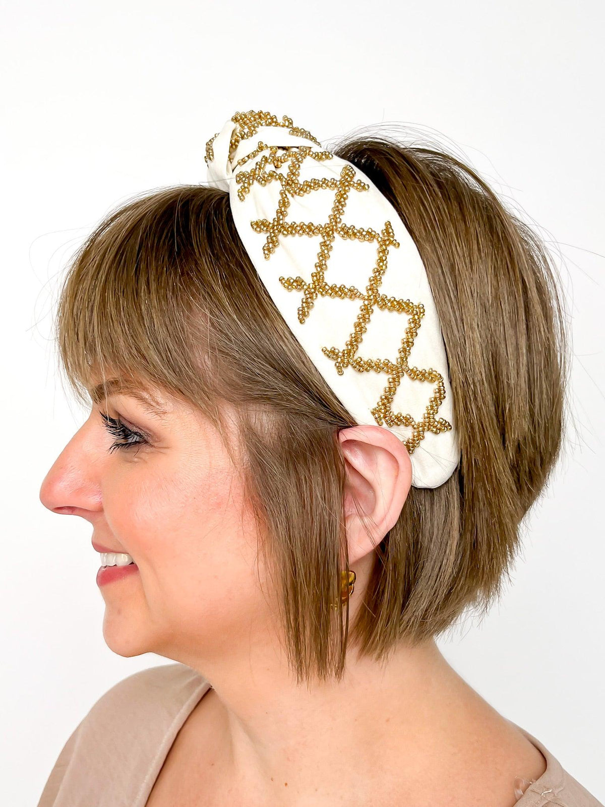 Ivory & Gold Beaded Headband - SLS Wares