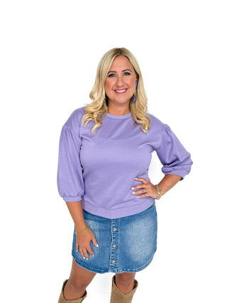 Lavender 3/4 Sleeve Sweatshirt Top - SLS Wares