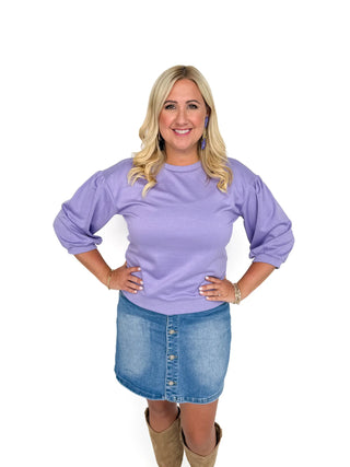 Lavender 3/4 Sleeve Sweatshirt Top - SLS Wares