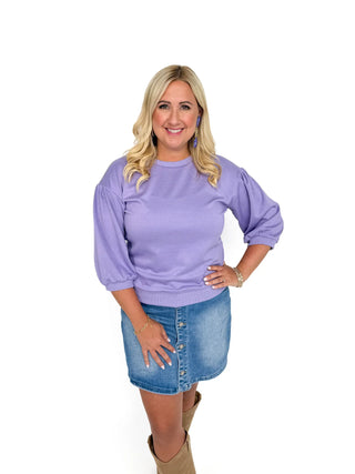 Lavender 3/4 Sleeve Sweatshirt Top - SLS Wares