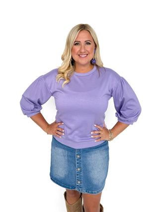 Lavender 3/4 Sleeve Sweatshirt Top - SLS Wares