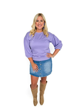 Lavender 3/4 Sleeve Sweatshirt Top - SLS Wares
