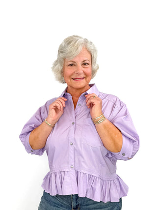 Lavender Elbow Sleeve Ruffle Hem Top - SLS Wares
