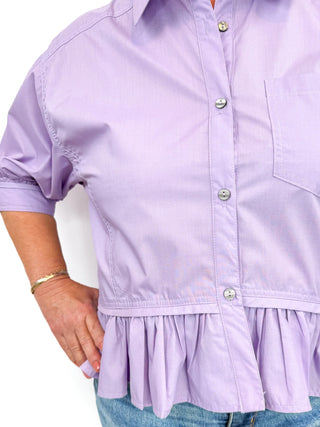 Lavender Elbow Sleeve Ruffle Hem Top - SLS Wares
