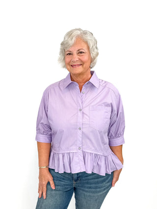 Lavender Elbow Sleeve Ruffle Hem Top - SLS Wares