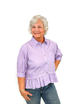 Lavender Elbow Sleeve Ruffle Hem Top - SLS Wares
