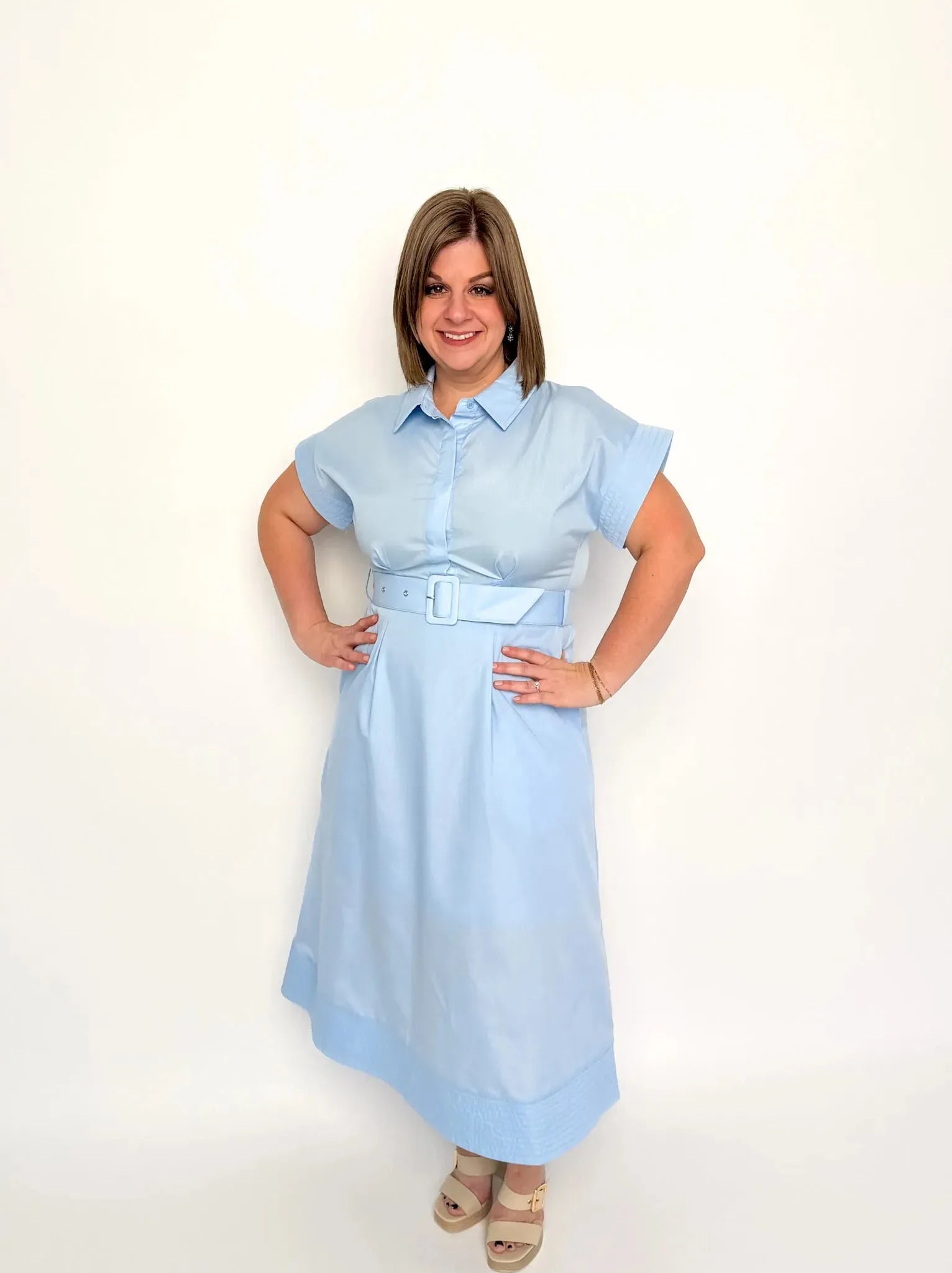 blue belted midi dress Beau Sleeveless Belted Midi Dress in Blue